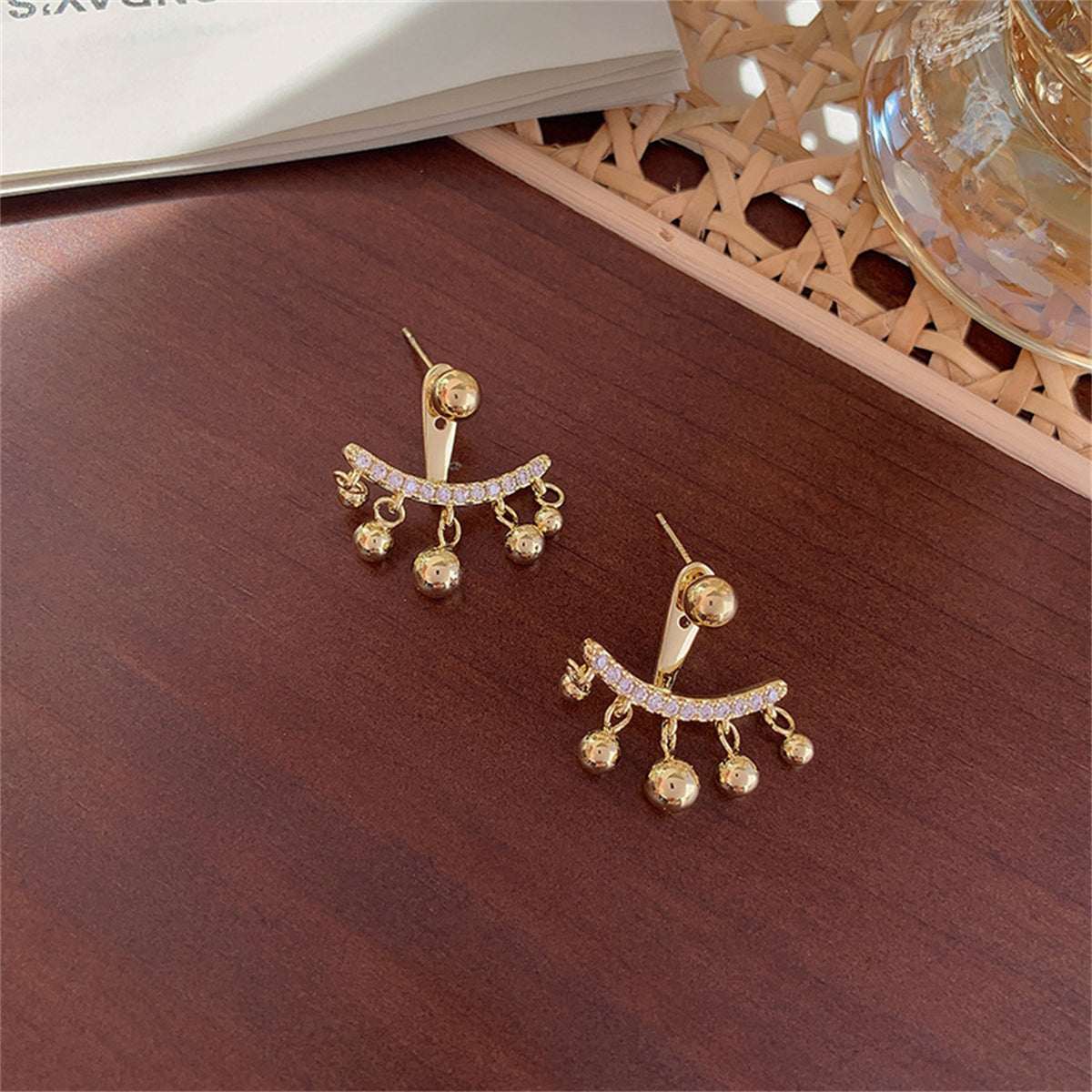 Cubic Zirconia & Goldtone Ball Tassel Ear Jackets