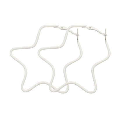 White Enamel & Silvertone Star Hoop Earrings
