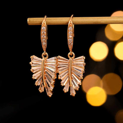 Cubic Zirconia & Goldtone Leaf Hook Earrings
