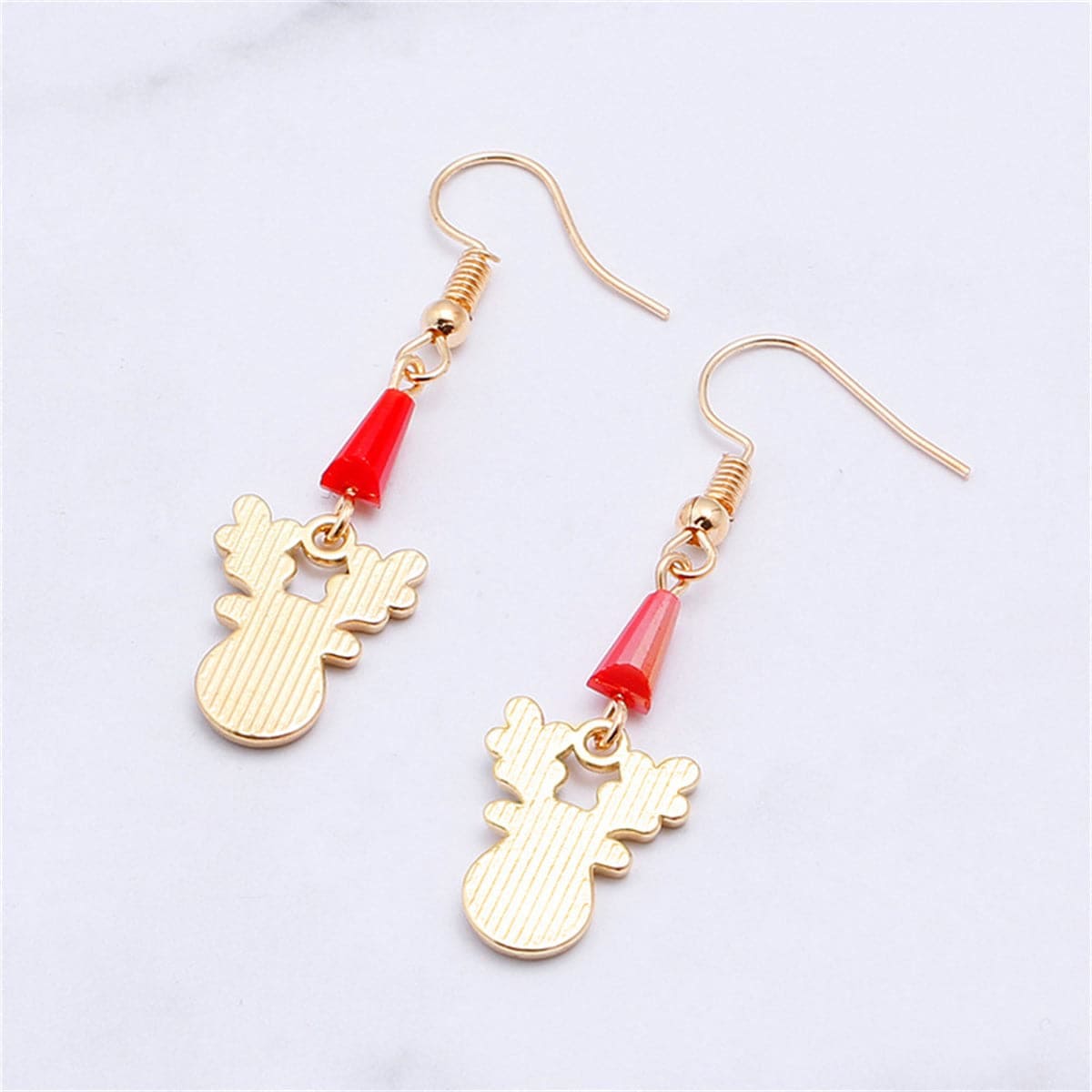 White Enamel & Acrylic Goldtone Reindeer Face Drop Earring