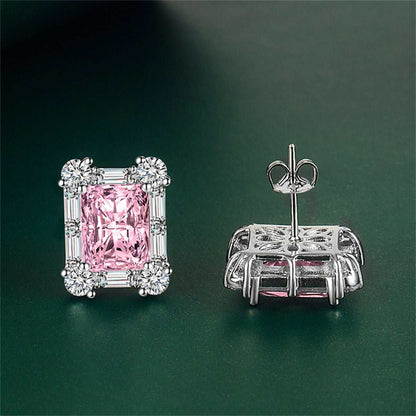 Clear Crystal & Cubic Zirconia Silvertone Rectangular Stud Earrings