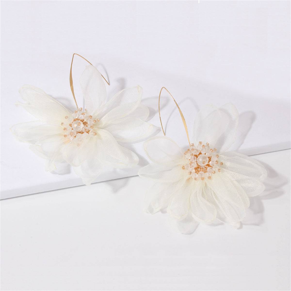 Black Polyster & Acrylic Goldtone Flower Huggie Earring-4