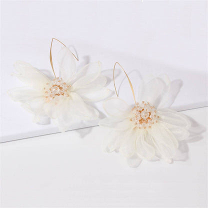 Black Polyster & Acrylic Goldtone Flower Huggie Earring-4