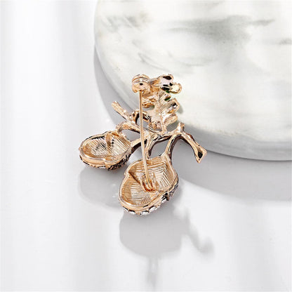 Cubic Zirconia & Enamel Goldtone Hazelnut Brooch