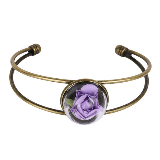Purple Velvet & Goldtone Encased Rose Cuff