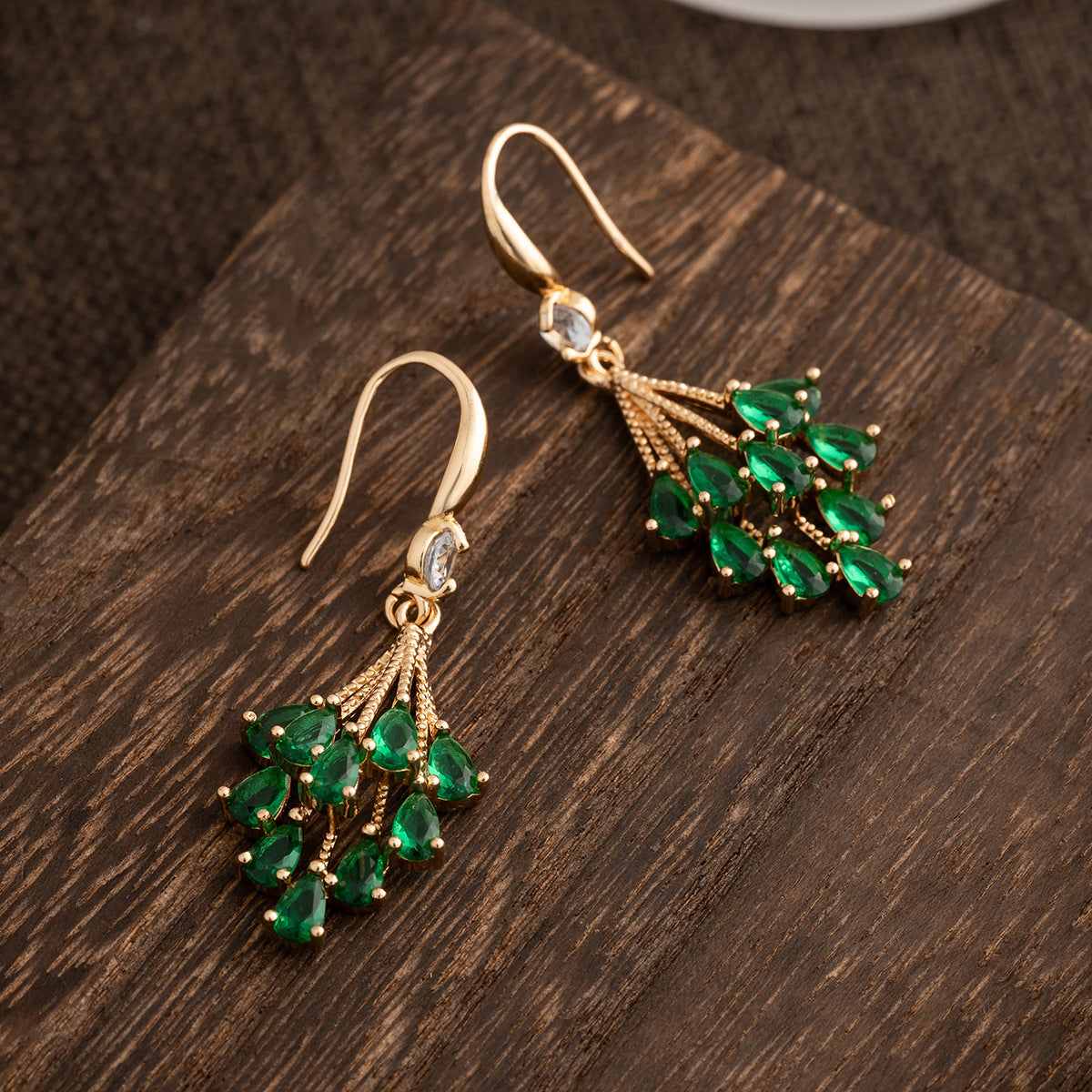 Green Crystal & Cubic Zirconia Goldtone Drop Tassel Hook Earrings