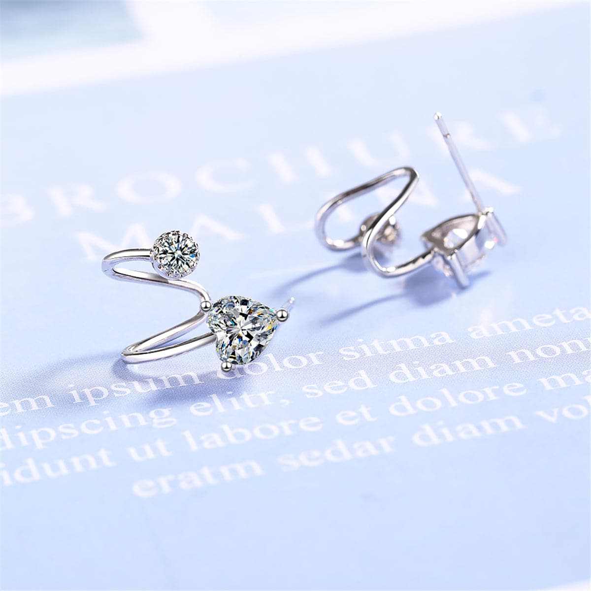 Cubic Zirconia & Silvertone Heart Ear Cuffs