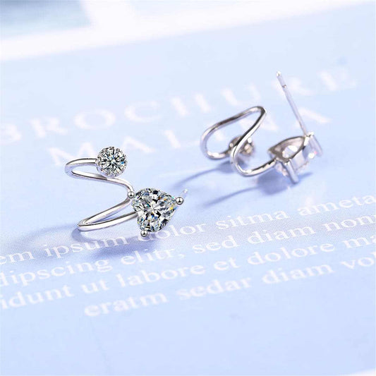 Cubic Zirconia & Silvertone Heart Ear Cuffs