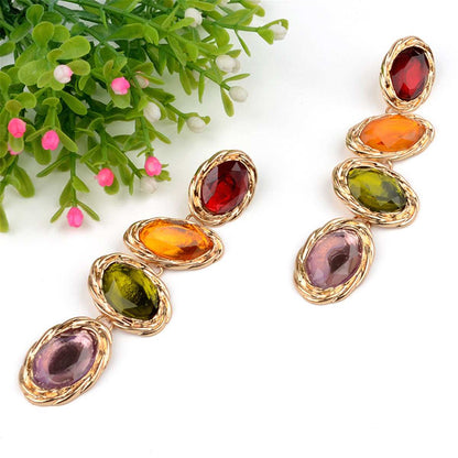 Colored Crystal & Goldtone Linking Drop Earrings