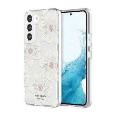 Kate Spade New York Samsung Galaxy S22 Protective Hardshell Phone Case - Hollyhock Floral with Stones