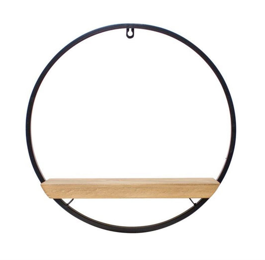 Melrose International Wood Circle Shelf in Metal Frame 17.5"D