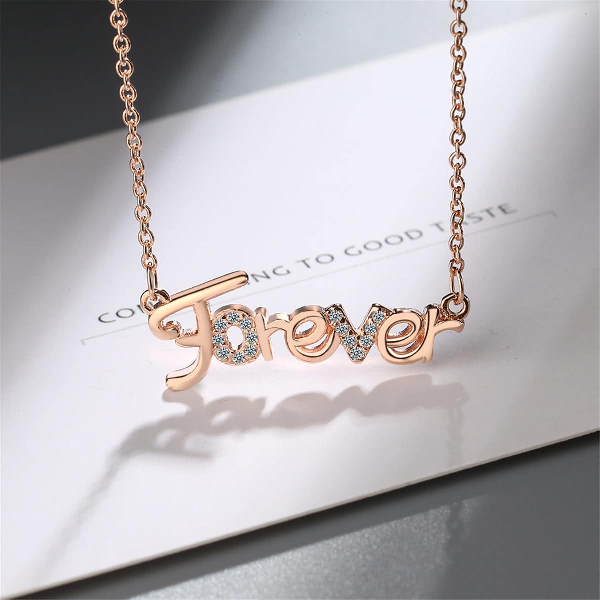 Cubic Zirconia & Rose Goldtone 'Forever' Pendant Necklace