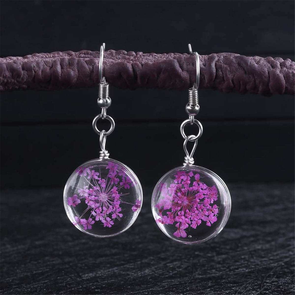 Rose Gypsophila & Silver Plated Drop Earrings
