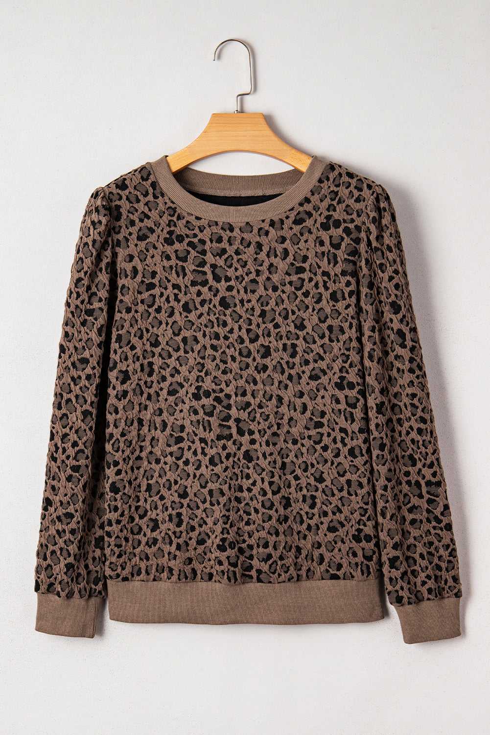 Annie Ribbed Trim Leopard Top - Brown / M - 8/10