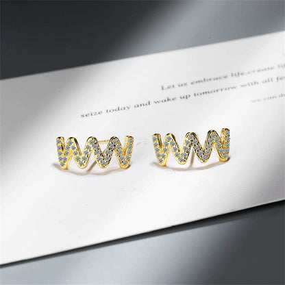 Cubic Zirconia & Goldtone Wave Stud Earrings
