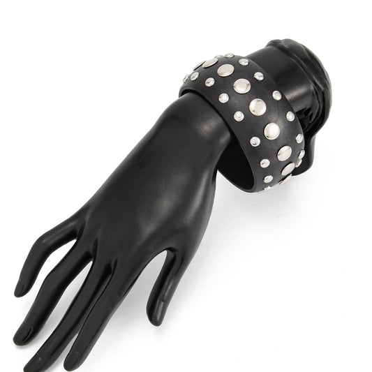 Black Wood & Silvertone Spot Layered Bangle