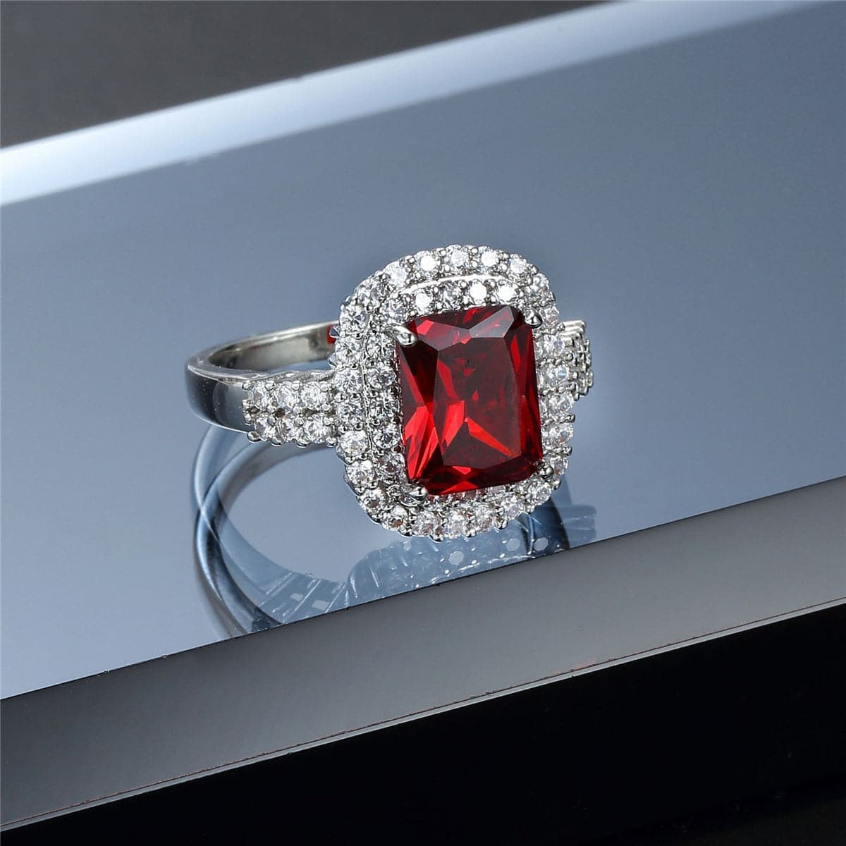 Red Crystal & Cubic Zirconia Princess-Cut Ring-7