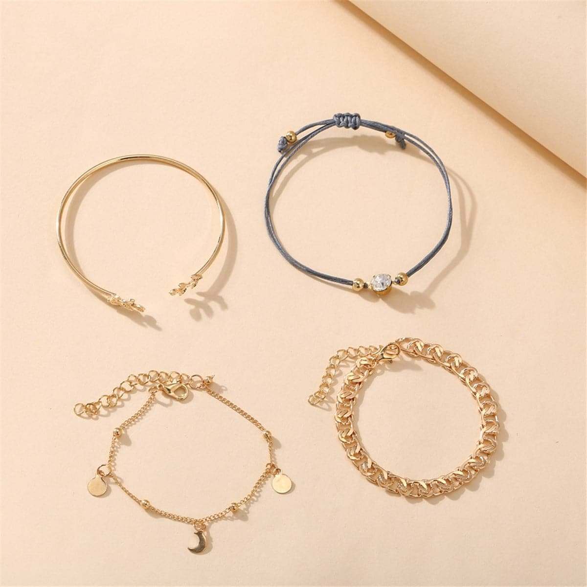 Cubic Zirconia & Goldtone Figaro Chain Bracelet Set
