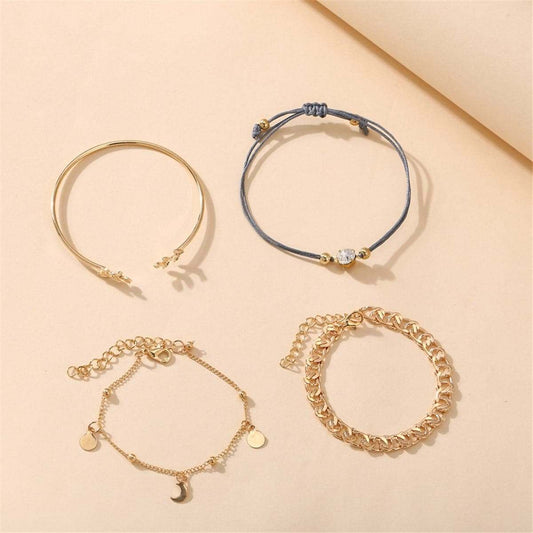 Cubic Zirconia & Goldtone Figaro Chain Bracelet Set