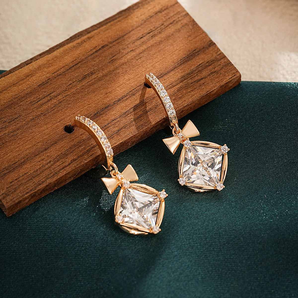 Crystal & Cubic Zirconia Goldtone Cushion-Cut Bow Huggie Earrings