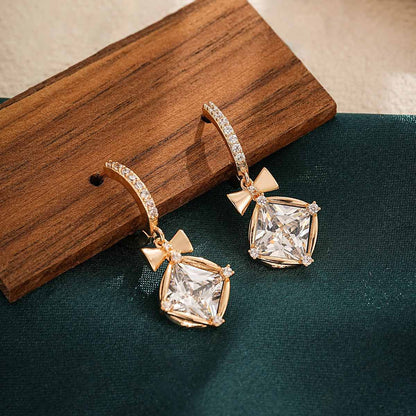 Crystal & Cubic Zirconia Goldtone Cushion-Cut Bow Huggie Earrings