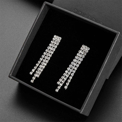 Cubic Zirconia & Silvertone Linear Drop Earrings & Necklace