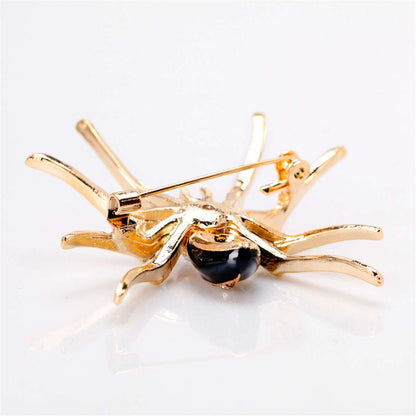 Cubic Zirconia & Black Enamel Goldtone Spider Brooch