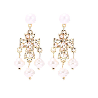 Pearl & Goldtone Chandelier Drop Earrings