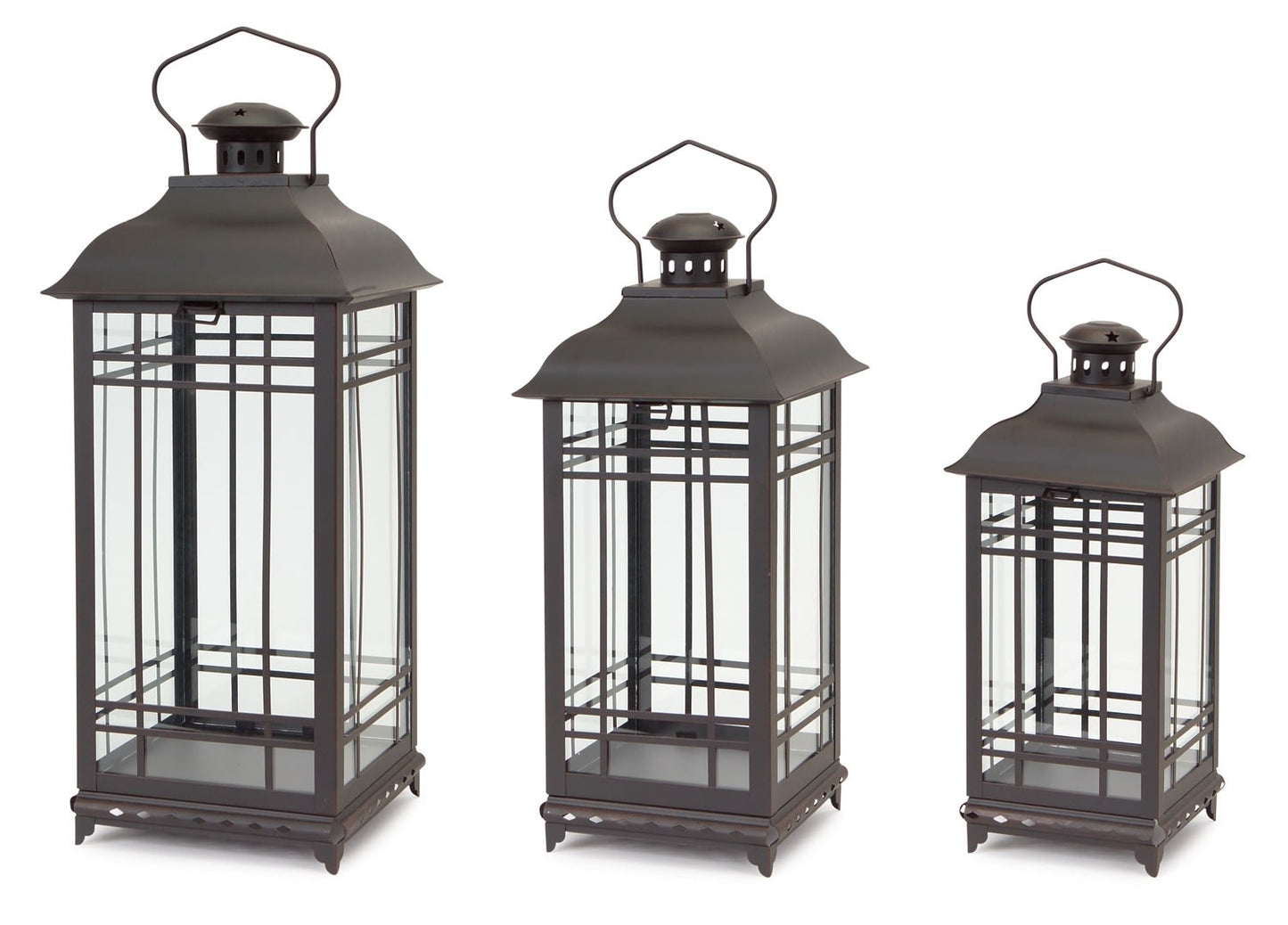 Melrose International Traditional Black Metal Lantern (Set of 3)