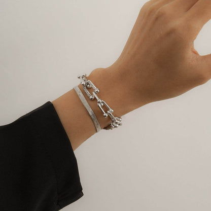 Cubic Zirconia & Silvertone Vachette & Snake Chain Bracelet Set