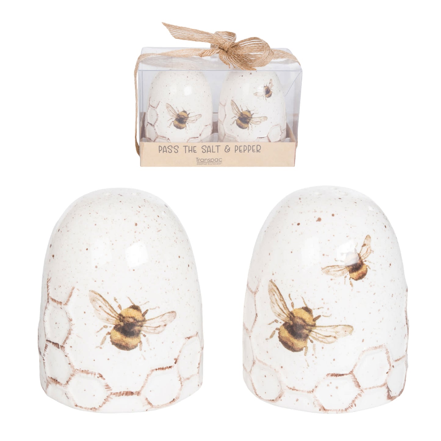 Dolomite Bee Salt and Pepper Shaker Set of 2 Ceramic Shakers for Kitchen Dining Table Decor