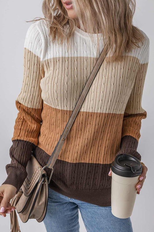Threaded Pear Madison Colorblock Cable Knit Sweater