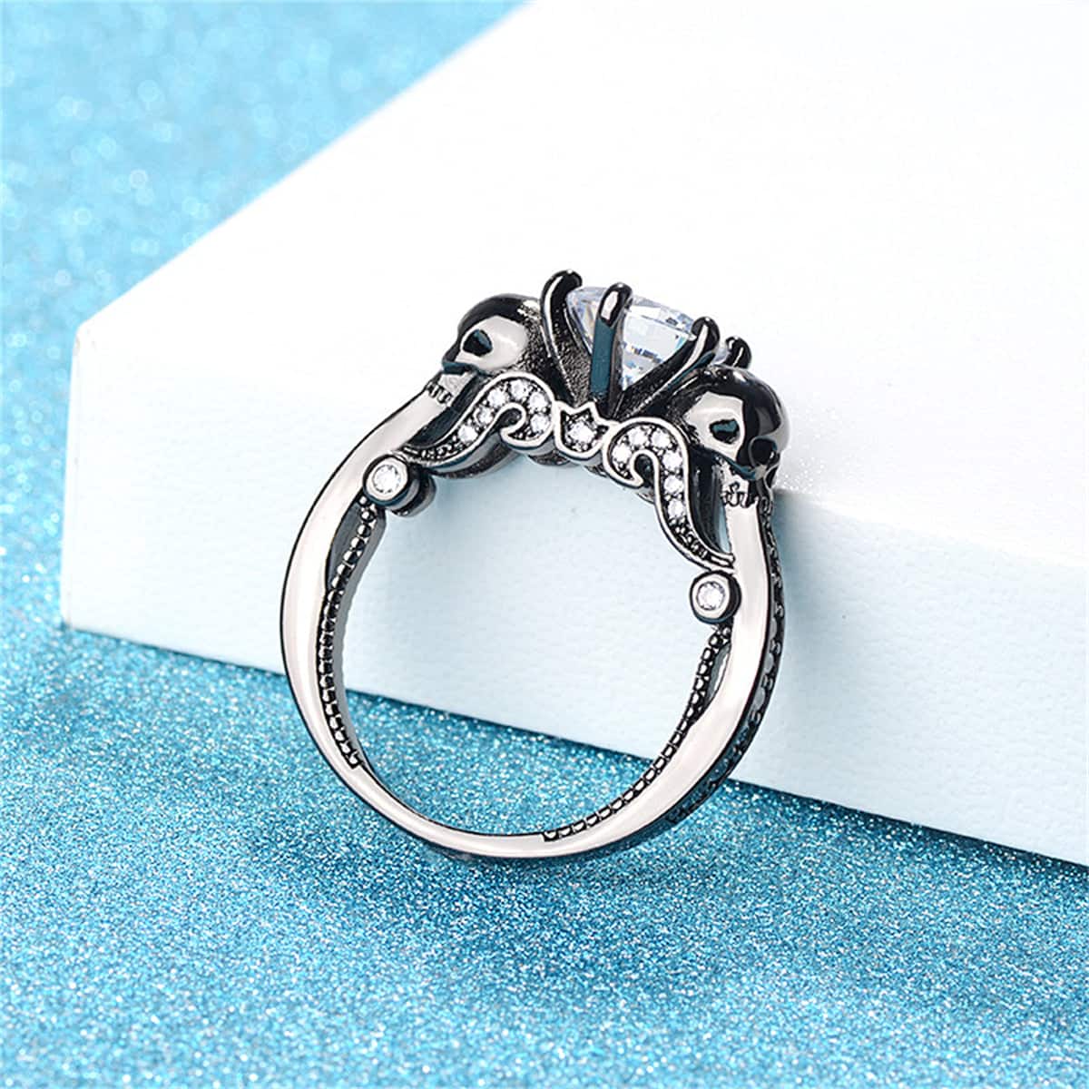 Crystal & Cubic Zirconia Skull Ring-3