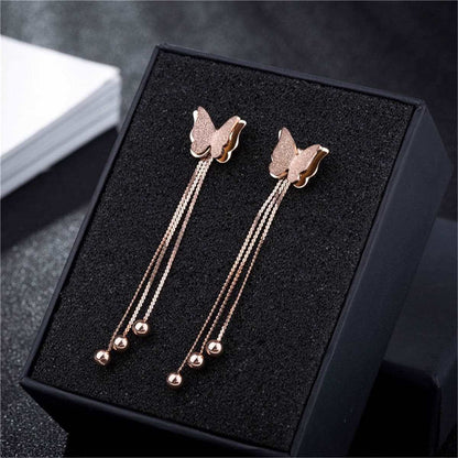 Rose Goldtone Butterfly Bead Drop Earrings