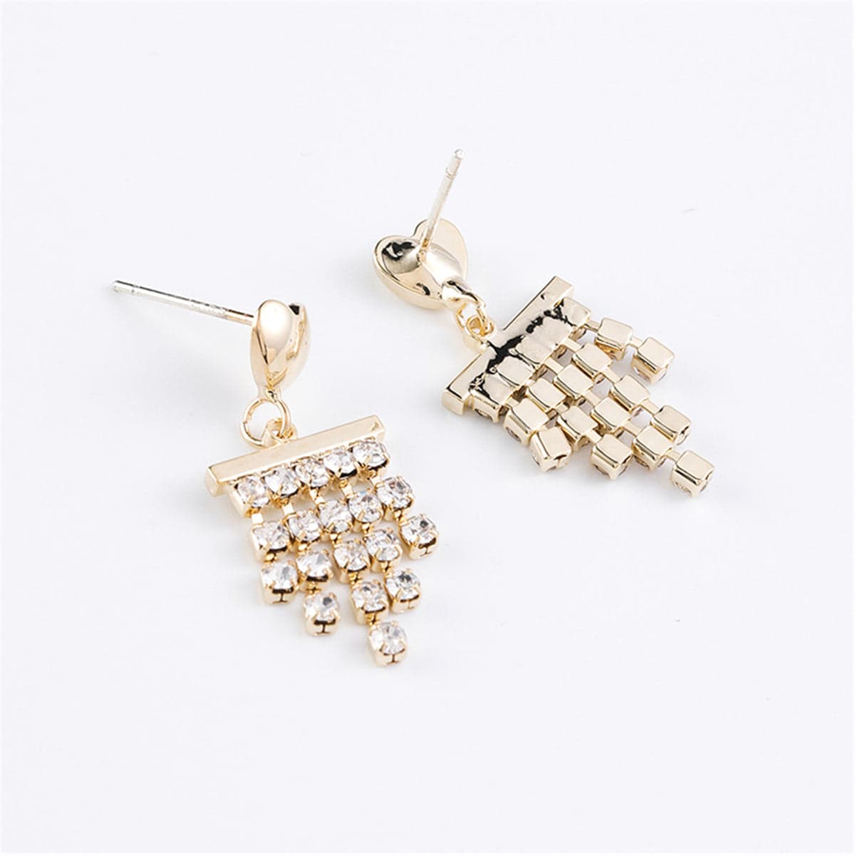 Cubic Zirconia & Goldtone Heart Tassel Drop Earrings-1
