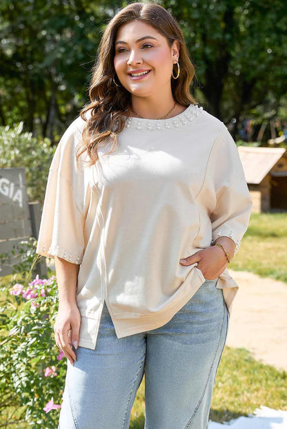 Amber Half Sleeve PLUS Top - Beige / 1X - 14W-16W