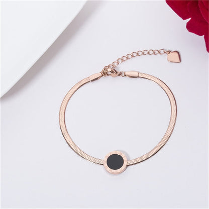 Black Shell & Rose Goldtone Roman Numeral Bracelet