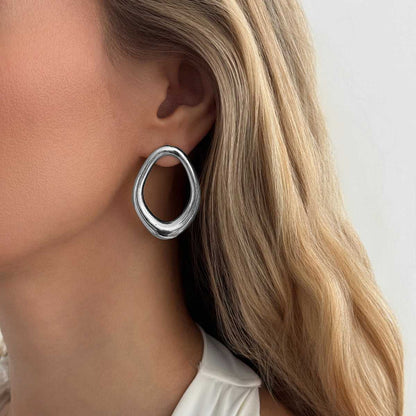 Silvertone Open Oval Stud Earrings