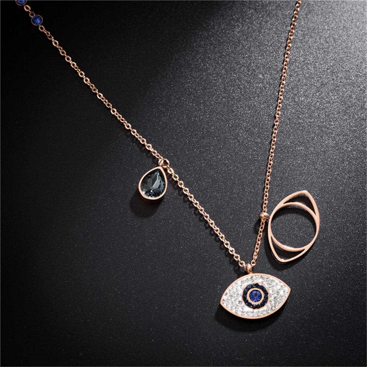 Cubic Zirconia & Rose Goldtone Devil Eye Pendant Necklace