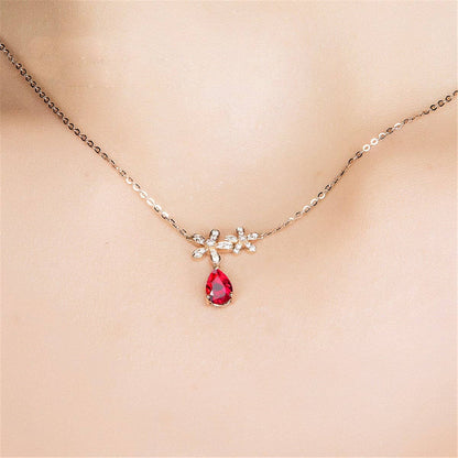 Red Crystal & Cubic Zirconia Rose Goldtone Floral Pendant Necklace