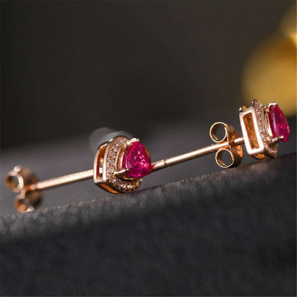 Red Crystal & Cubic Zirconia Rose Goldtone Pear Halo Stud Earrings