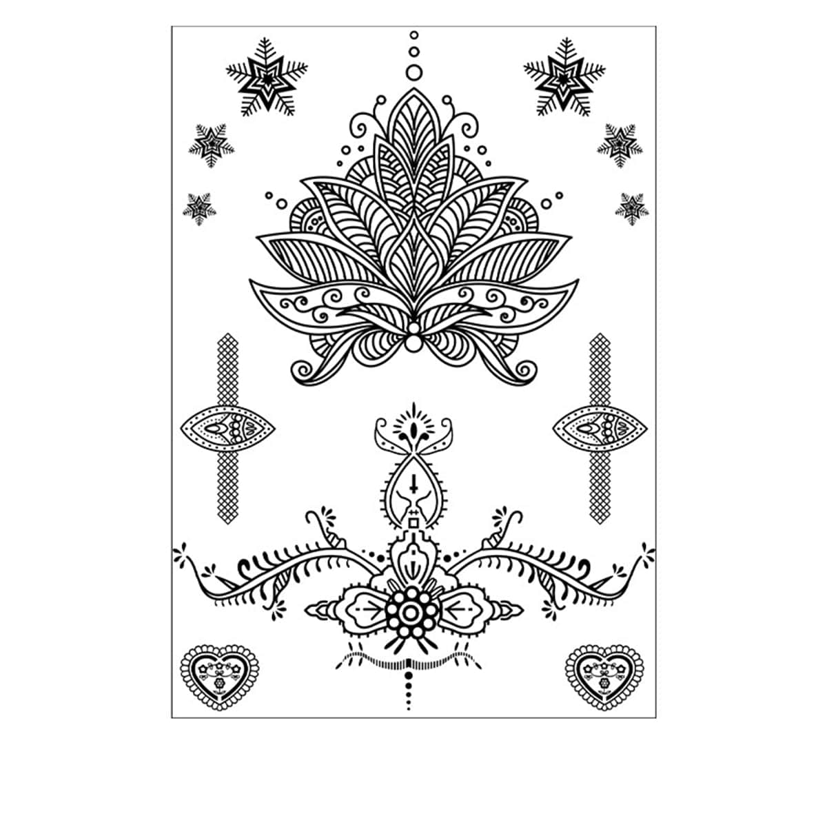 Black Floral Snowflake Temporary Tattoos-Set of 5