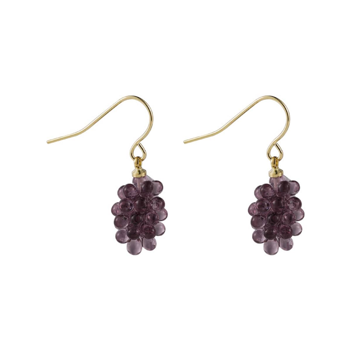Purple Transparent Resin & Goldtone Grape Bunch Drop Earrings