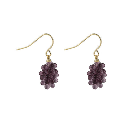 Purple Transparent Resin & Goldtone Grape Bunch Drop Earrings