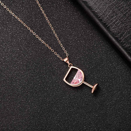 Pink Crystal & Rose Goldtone Wine Cup Pendant Necklace