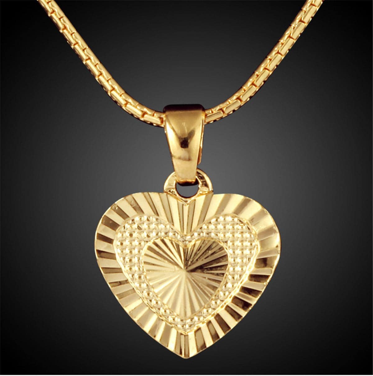Goldtone Embroidery Heart Pendant Necklace