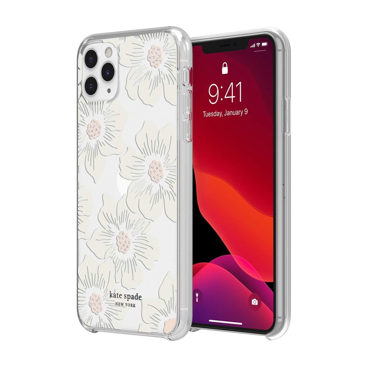 Kate Spade New York Protective Hardshell Case (1-Pc Comold) for Iphone 11 Pro Max - Hollyhock Floral Clear/Cream with Stones