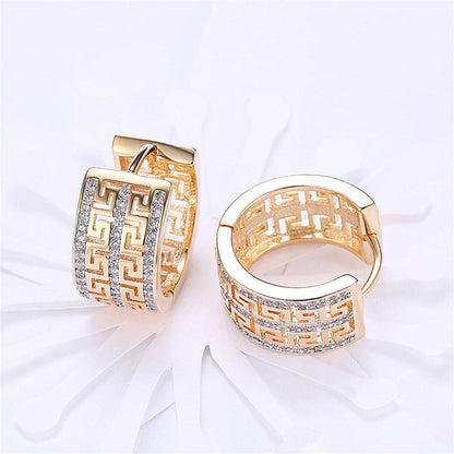 Cubic Zirconia & Goldtone Greek Key Huggie Earrings
