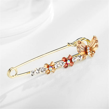 Cubic Zirconia & Enamel Goldtone Butterfly Flower Pin Brooch