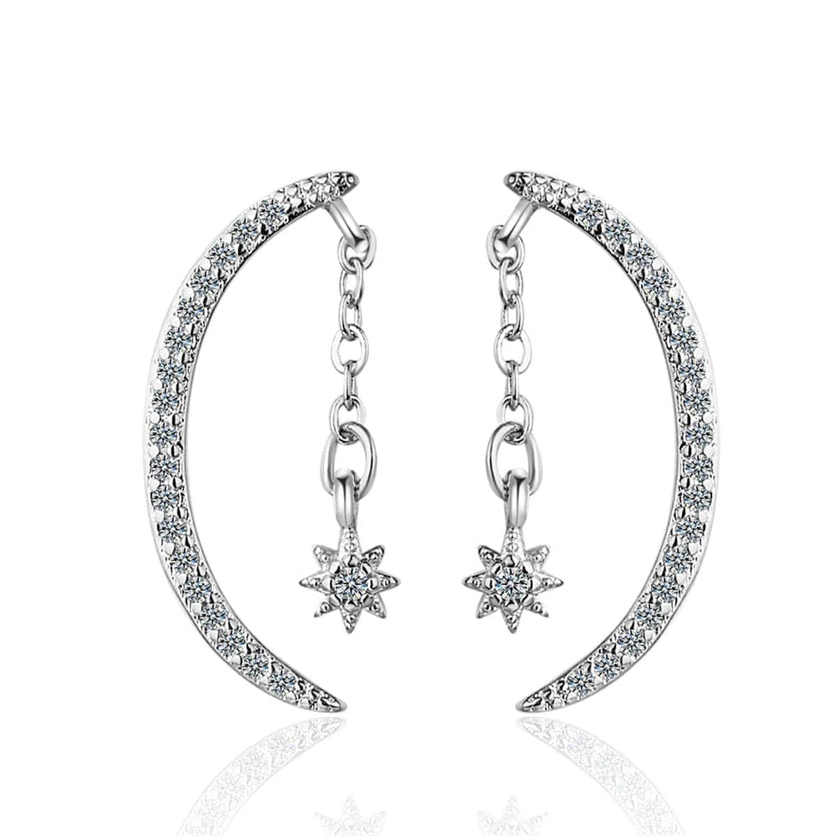 Cubic Zirconia & Silvertone Moon Drop Earrings